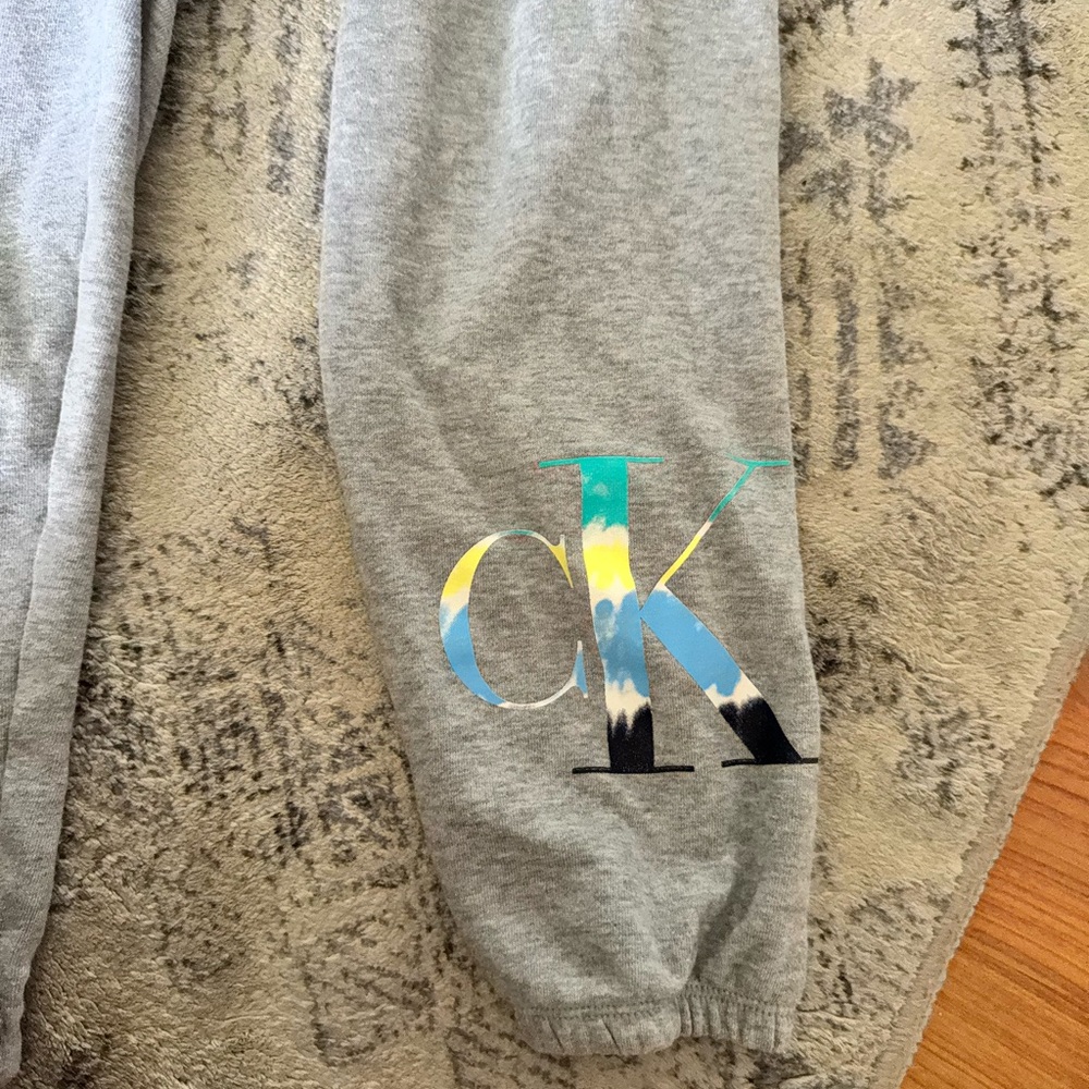 Women’s Gray Calvin Klein Sweatpants with Colorful Logo